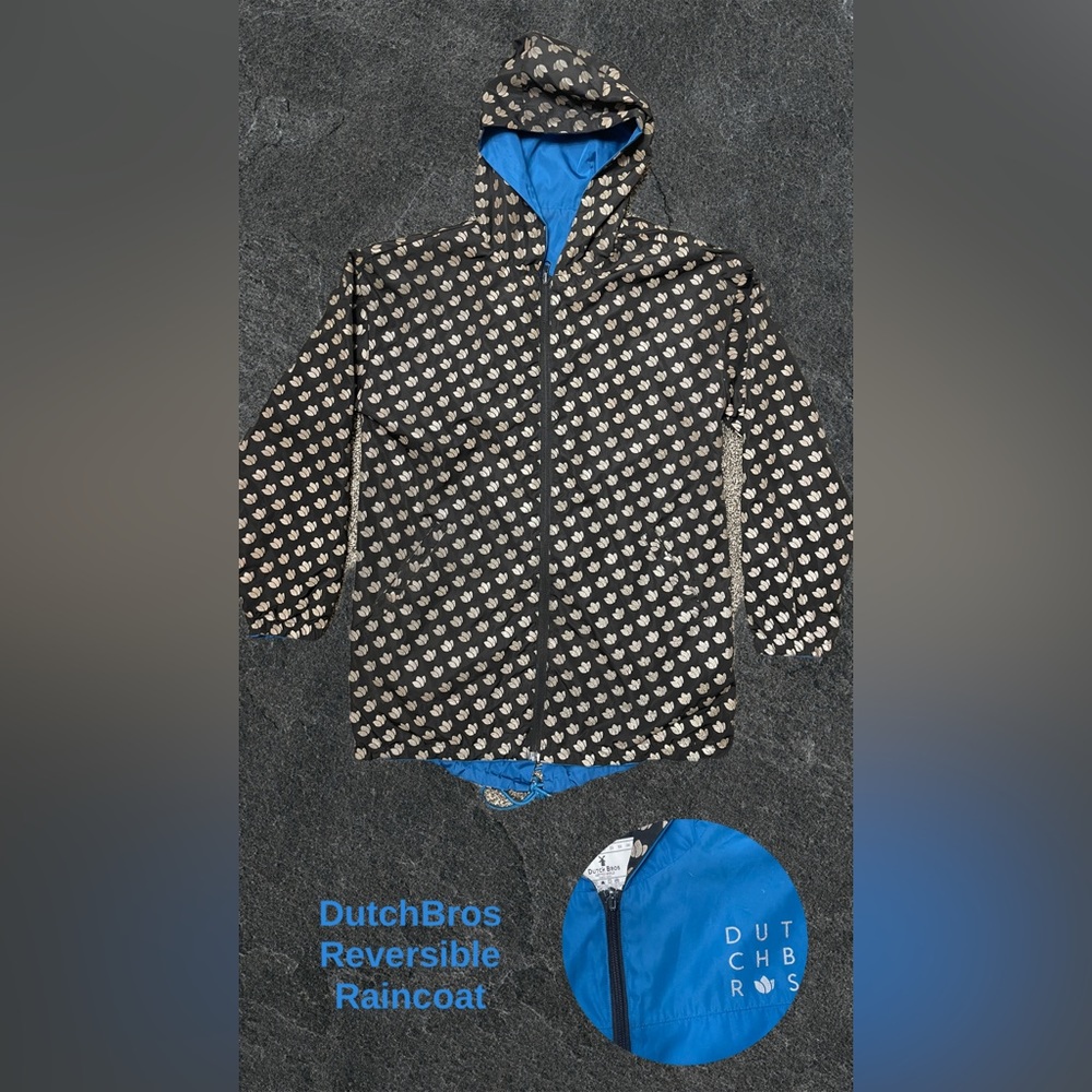 Dutch Bros Reversible Rain Coat Blue Black
